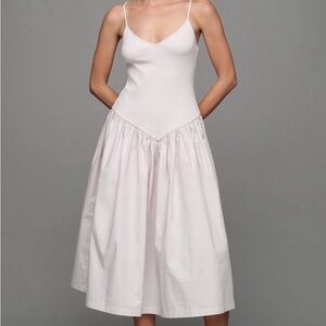 Maeve Sleeveless Ribbed Poplin Twofer Midi Dress